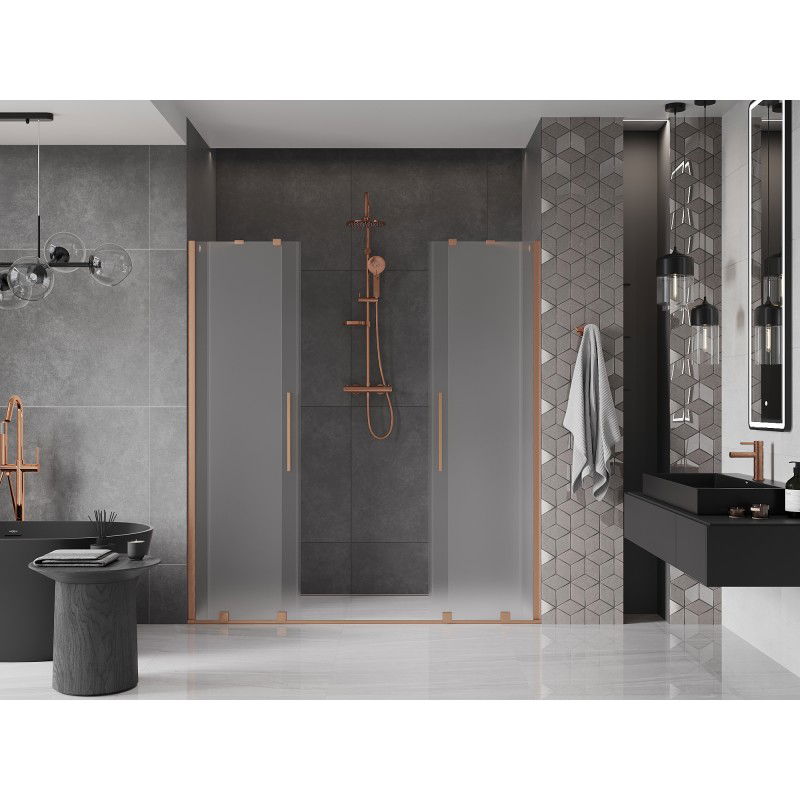 Mexen Velar Duo Sliding Shower Door 200 cm, Frosted, Brushed Copper - 871-200-000-32-65
