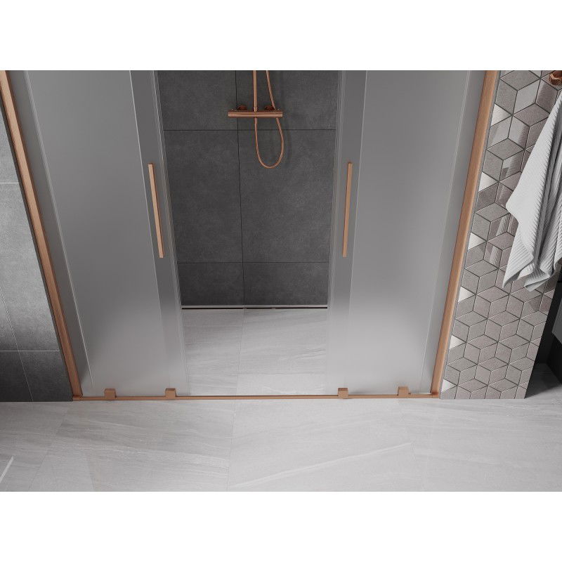 Mexen Velar Duo Sliding Shower Door 200 cm, Frosted, Brushed Copper - 871-200-000-32-65
