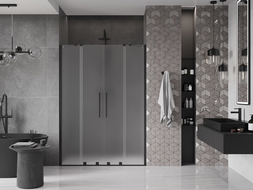 Mexen Velar Duo sliding shower door 160 cm, frosted, black - 871-160-000-32-70