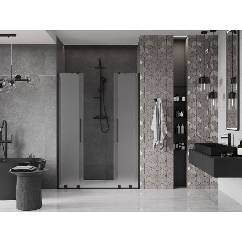 Mexen Velar Duo sliding shower doors 160 cm, frosted, black - 871-160-000-32-70