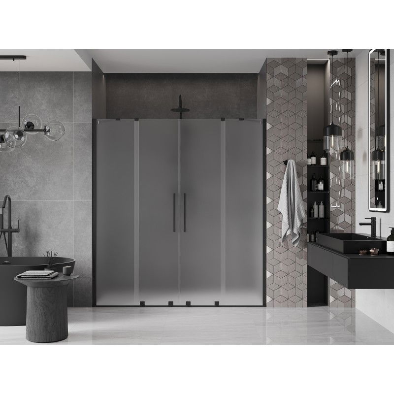Mexen Velar Duo 200 cm Sliding Shower Door, Frosted, Black - 871-200-000-32-70