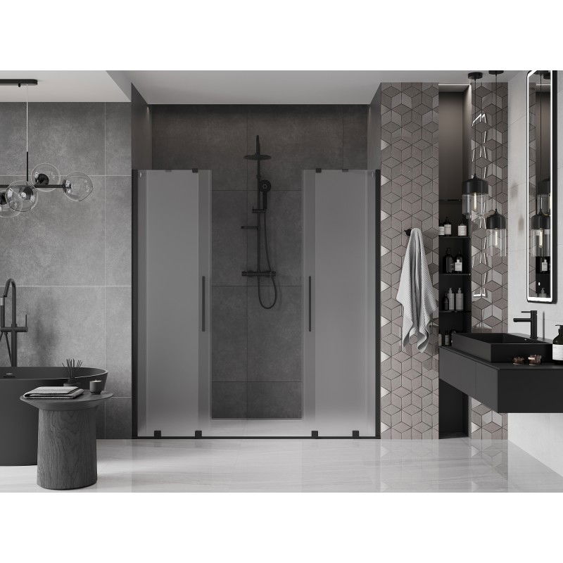 Mexen Velar Duo sliding shower door 180 cm, frosted, black - 871-180-000-32-70