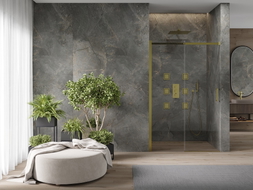Mexen Omega 130 cm sliding shower door, transparent, gold - 825-130-000-50-00