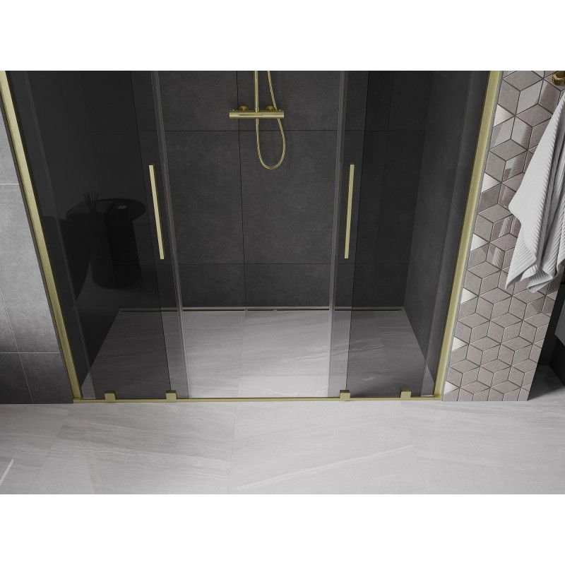 Mexen Velar Duo sliding shower door 170 cm, graphite, brushed gold - 871-170-000-42-55