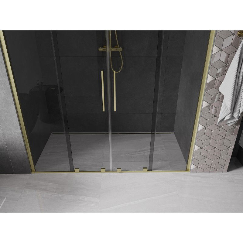 Mexen Velar Duo sliding shower door 200 cm, graphite, brushed gold - 871-200-000-42-55