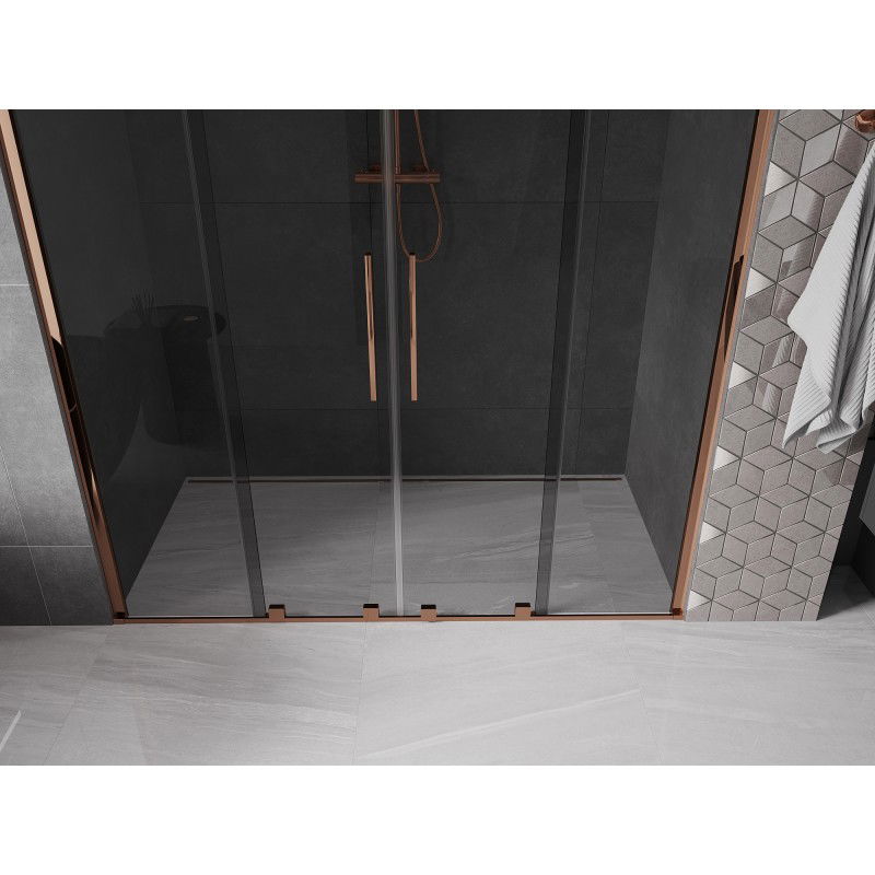 Mexen Velar Duo 180 cm Sliding Shower Door, Graphite, Rose Gold - 871-180-000-42-60