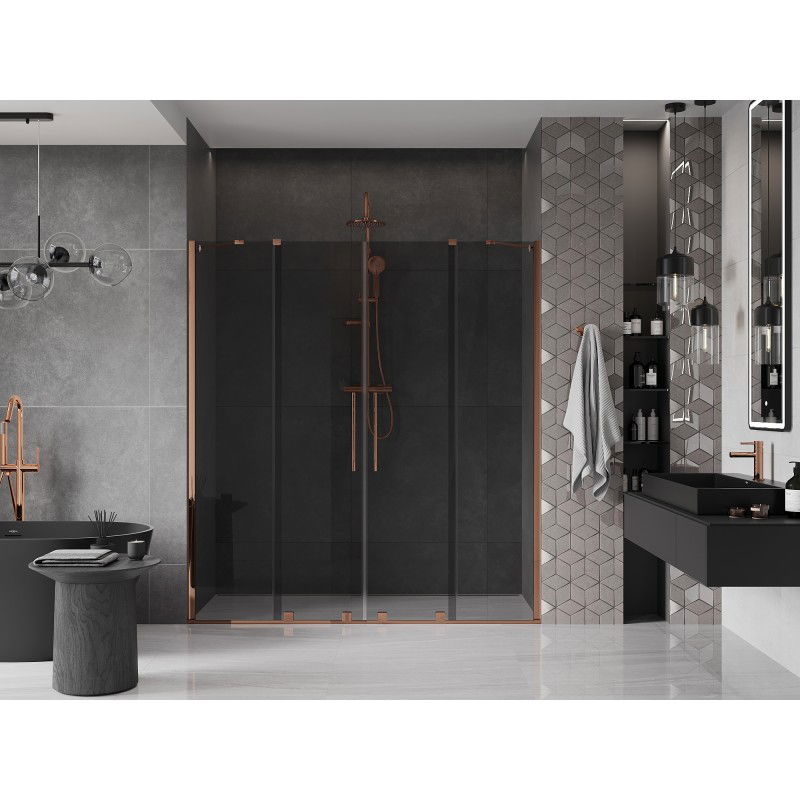 Mexen Velar Duo 180 cm Sliding Shower Door, Graphite, Rose Gold - 871-180-000-42-60