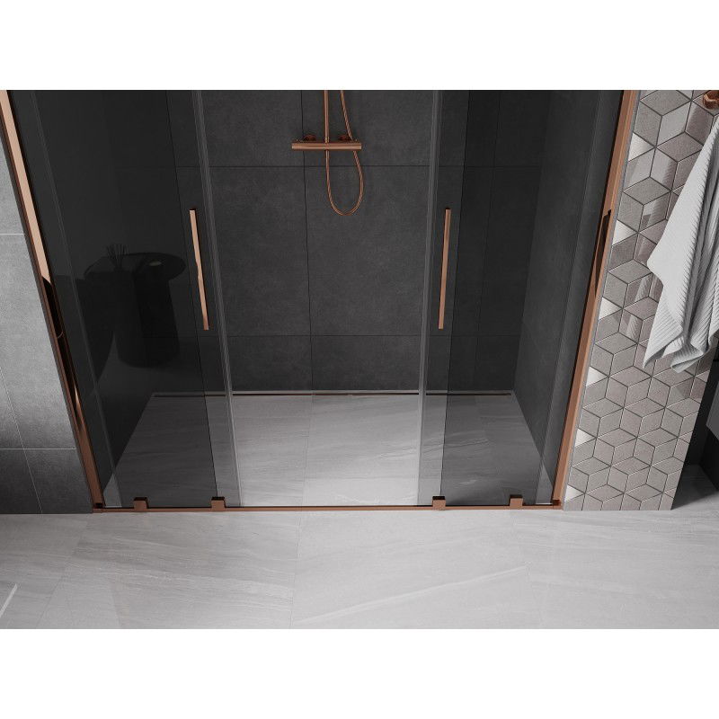 Mexen Velar Duo sliding shower door 200 cm, graphite, rose gold - 871-200-000-42-60