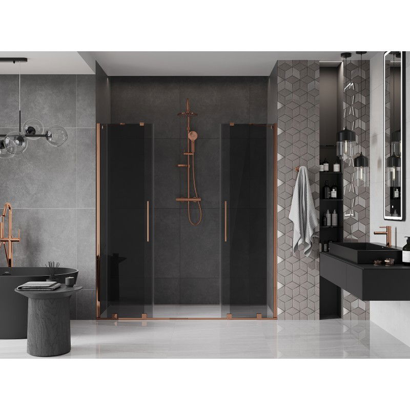 Mexen Velar Duo sliding shower door 200 cm, graphite, rose gold - 871-200-000-42-60