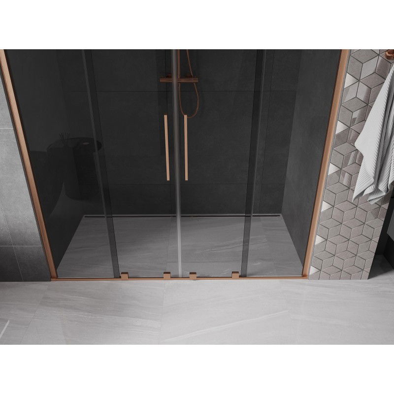 Mexen Velar Duo sliding shower door 200 cm, graphite, brushed copper - 871-200-000-42-65