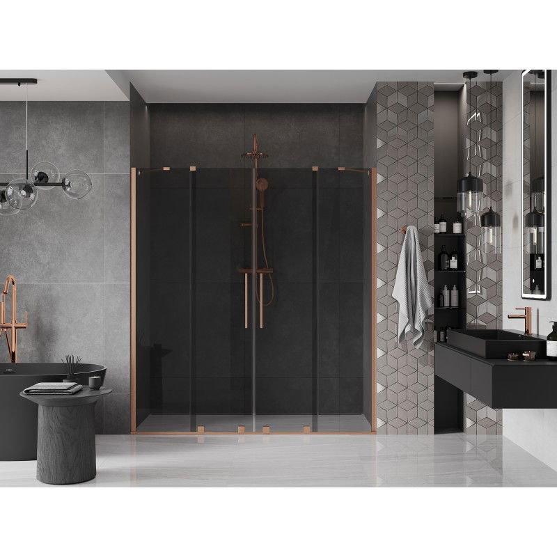 Mexen Velar Duo sliding shower door 200 cm, graphite, brushed copper - 871-200-000-42-65