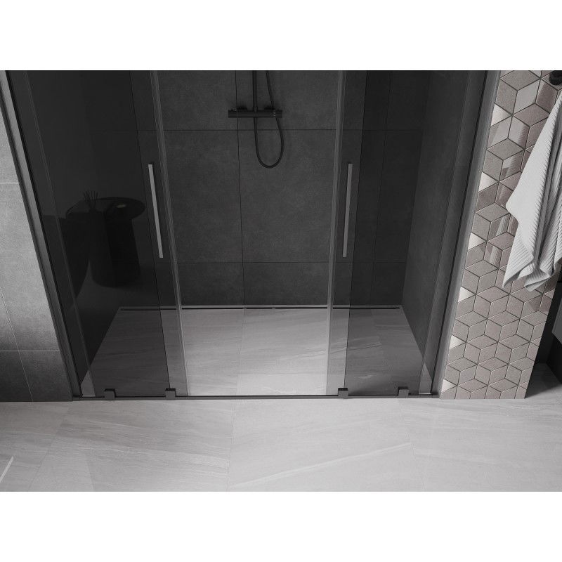 Mexen Velar Duo 180 cm Sliding Shower Door, Graphite, Brushed Gun Gray - 871-180-000-42-66