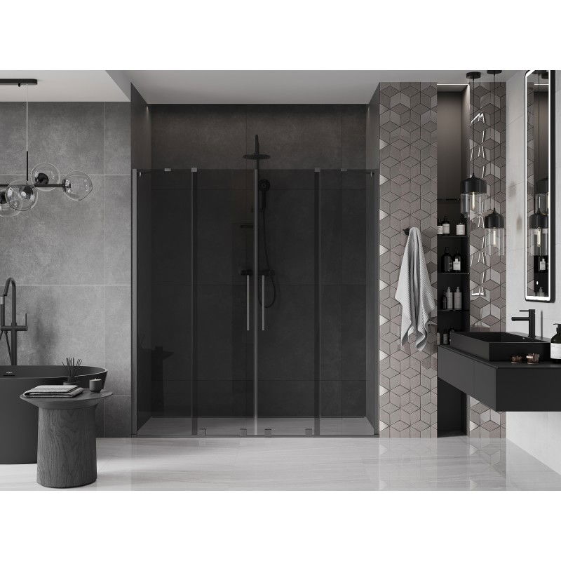 Mexen Velar Duo sliding shower doors 200 cm, graphite, brushed gun gray - 871-200-000-42-66