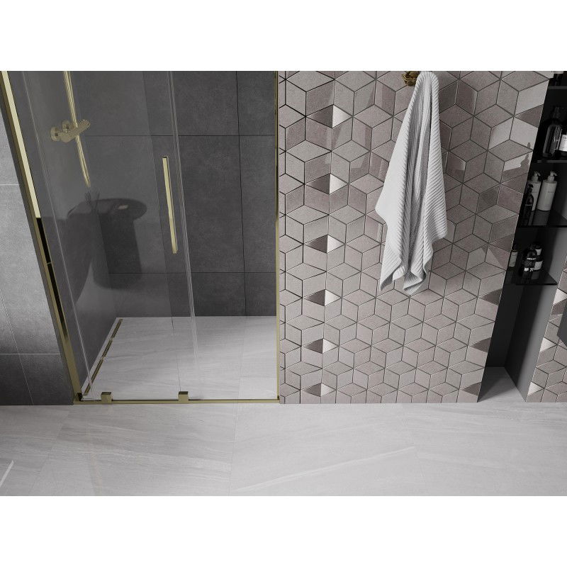Mexen Velar L sliding shower door 90 cm, transparent, gold - 871-090-003-01-50