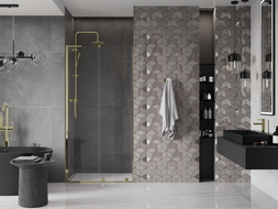 Mexen Velar L sliding shower door 120 cm, transparent, gold - 871-120-003-01-50