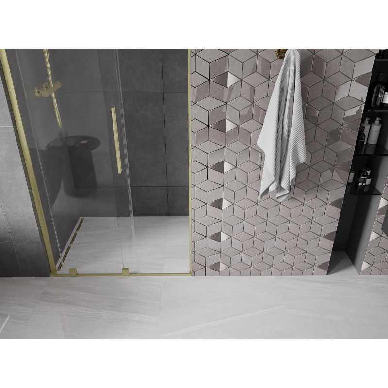 Mexen Velar L sliding shower doors 90 cm, transparent, brushed gold - 871-090-003-01-55