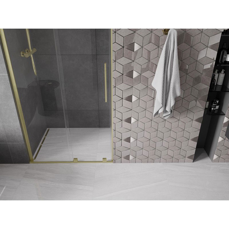 Mexen Velar L sliding shower door 110 cm, transparent, brushed gold - 871-110-003-01-55