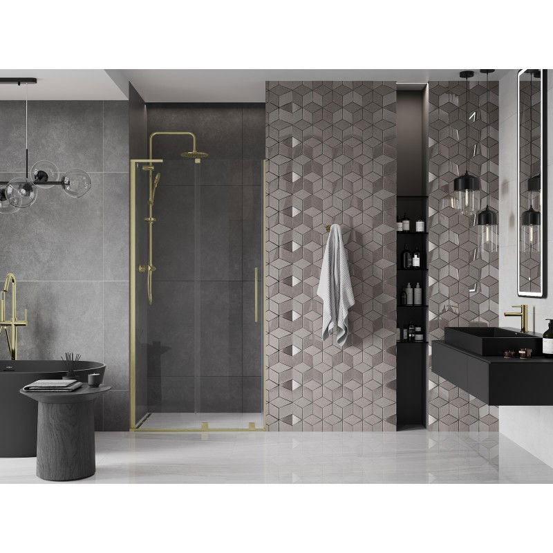 Mexen Velar L sliding shower doors 90 cm, transparent, brushed gold - 871-090-003-01-55