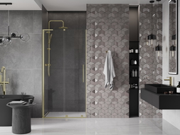 Mexen Velar L sliding shower doors 100 cm, transparent, brushed gold - 871-100-003-01-55