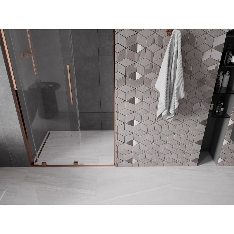 Mexen Velar L sliding shower door 90 cm, transparent, rose gold - 871-090-003-01-60