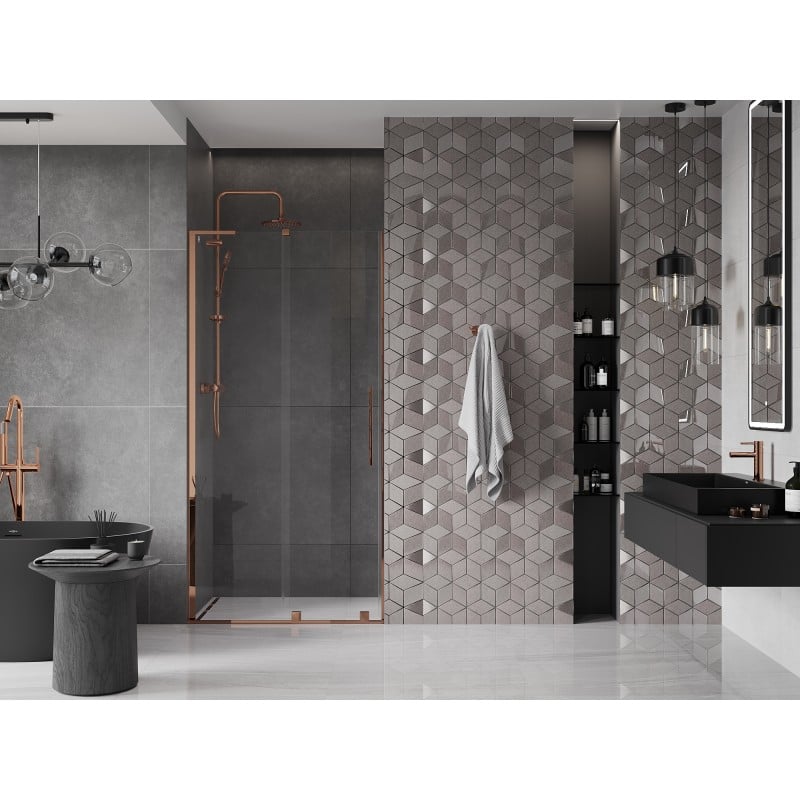 Mexen Velar L sliding shower door 90 cm, transparent, rose gold - 871-090-003-01-60
