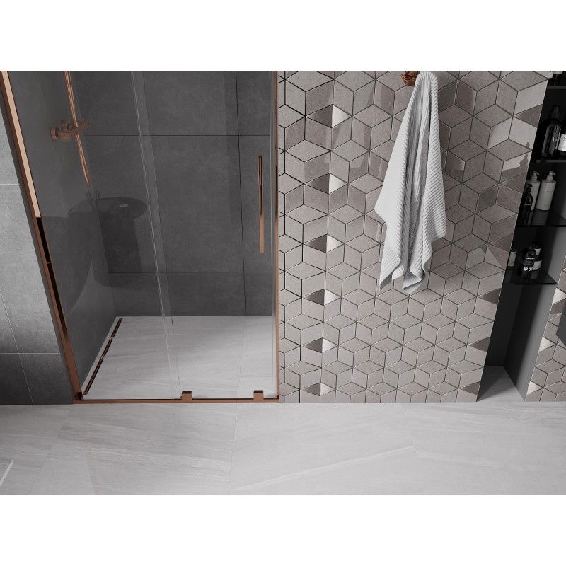 Mexen Velar L sliding shower door 120 cm, transparent, rose gold - 871-120-003-01-60