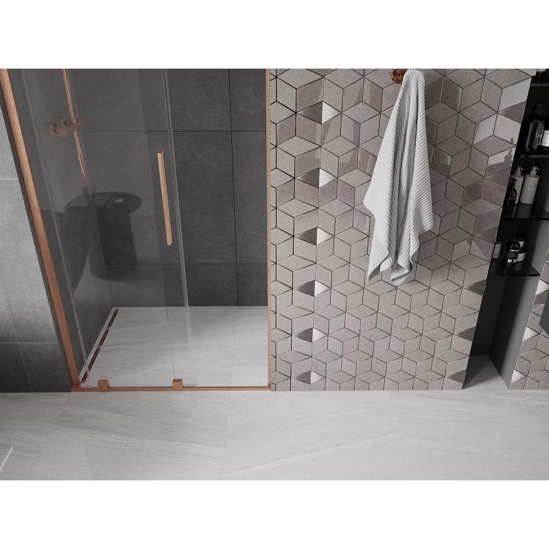 Mexen Velar L sliding shower door 100 cm, transparent, brushed copper - 871-100-003-01-65