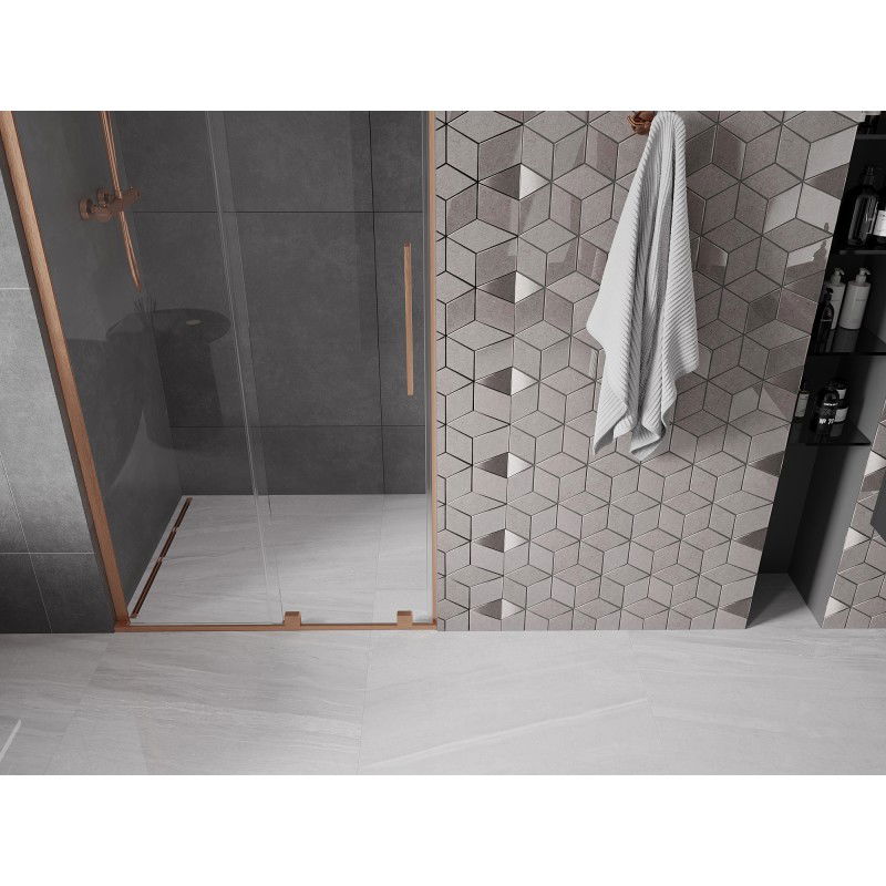 Mexen Velar L sliding shower door 100 cm, transparent, brushed copper - 871-100-003-01-65