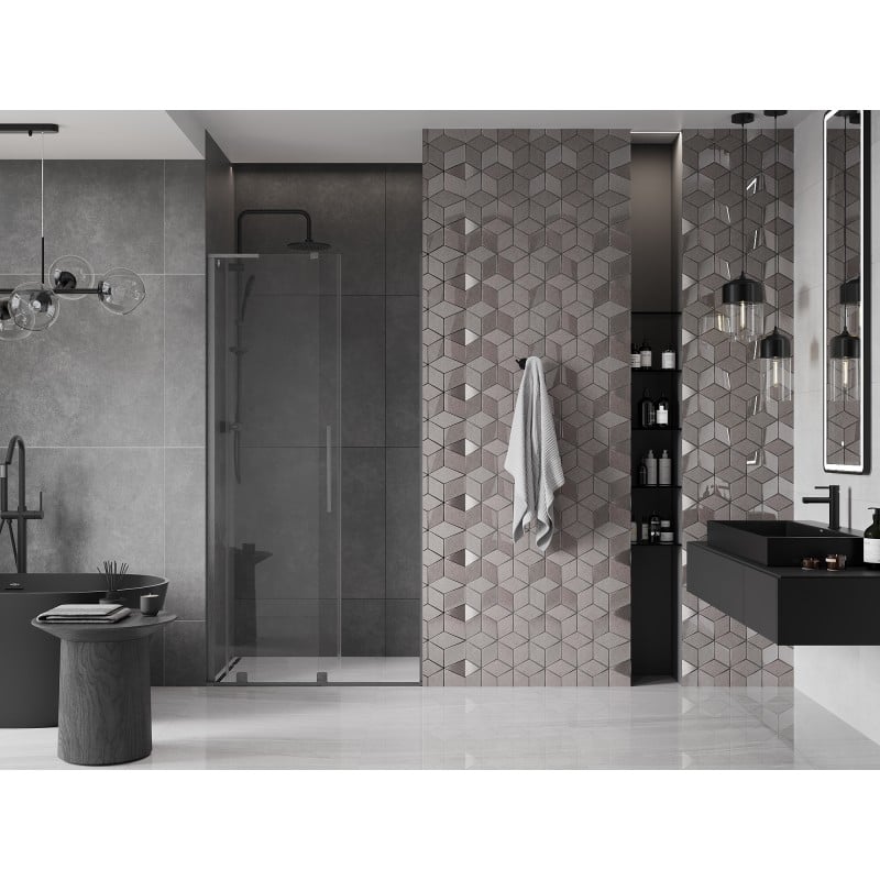 Mexen Velar L Sliding Shower Door 100 cm, Transparent, Brushed Gun Gray - 871-100-003-01-66