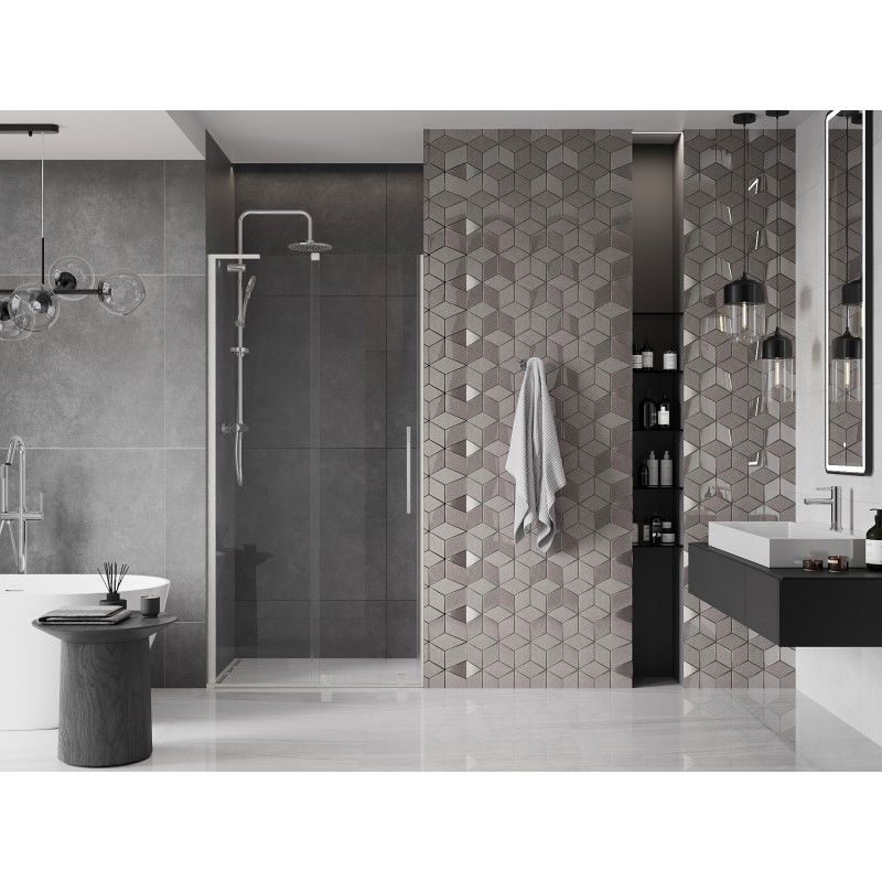 Mexen Velar L sliding shower door 100 cm, transparent, brushed nickel - 871-100-003-01-97