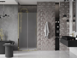 Mexen Velar L sliding shower doors 100 cm, frosted, gold - 871-100-003-31-50