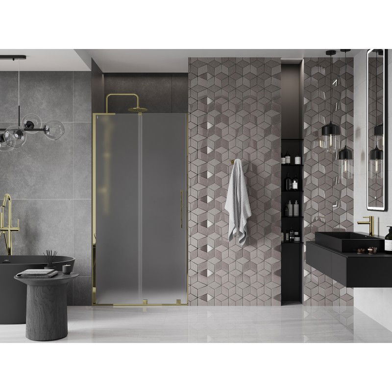 Mexen Velar L Sliding Shower Door 120 cm, Frosted, Gold - 871-120-003-31-50