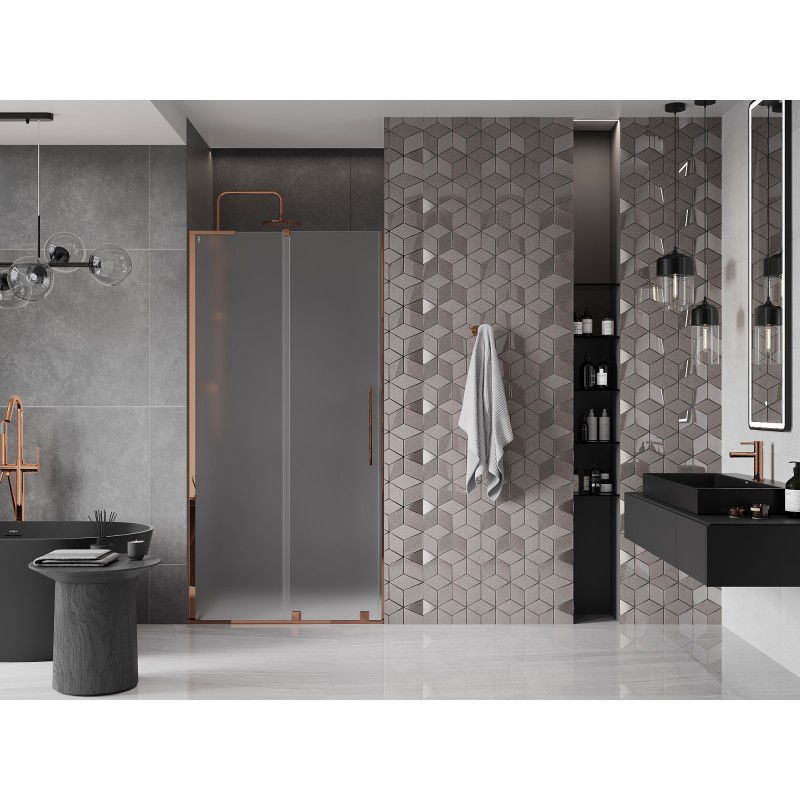 Mexen Velar L sliding shower door 110 cm, frosted, rose gold - 871-110-003-31-60