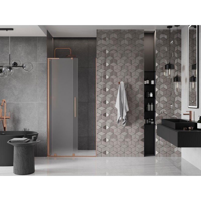 Mexen Velar L 90 cm Sliding Shower Door, Frosted, Brushed Copper - 871-090-003-31-65