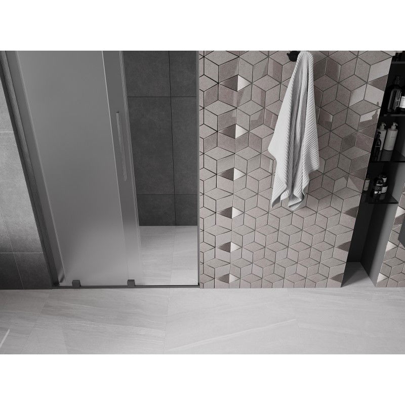 Mexen Velar L 90 cm Sliding Shower Door, Frosted, Brushed Gun Gray - 871-090-003-31-66