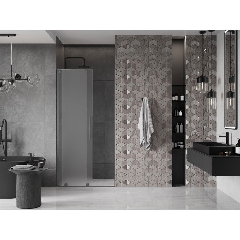 Mexen Velar L 120 cm Sliding Shower Doors, Frosted, Brushed Gun Gray - 871-120-003-31-66