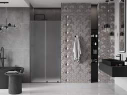 Mexen Velar L sliding shower door 90 cm, frosted, gun metal - 871-090-003-31-95