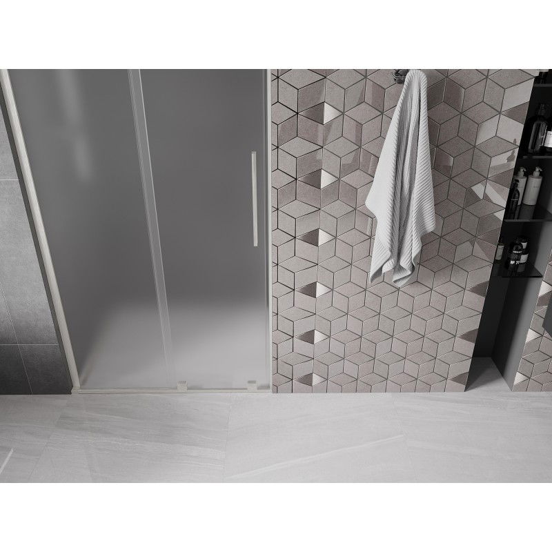 Mexen Velar L Sliding Shower Door 90 cm, Frosted, Brushed Nickel - 871-090-003-31-97
