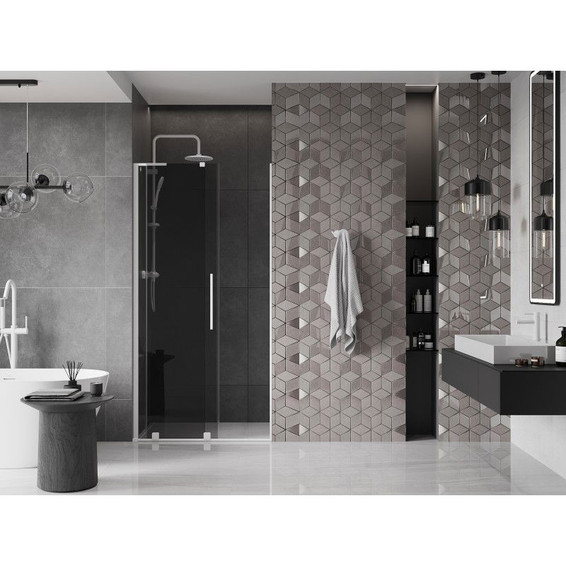 Mexen Velar L 90 cm Sliding Shower Door, Graphite, White - 871-090-003-41-20