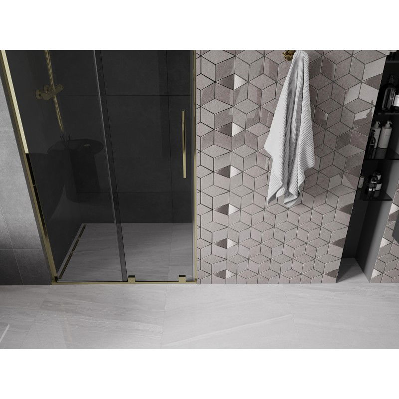 Mexen Velar L sliding shower door 120 cm, graphite, gold - 871-120-003-41-50