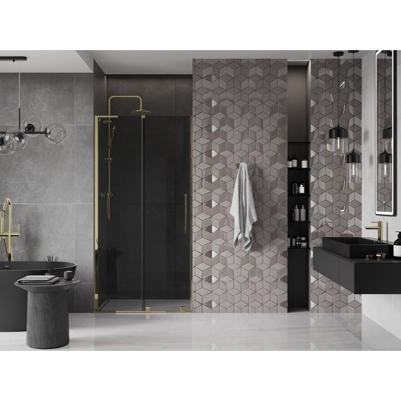 Mexen Velar L sliding shower door 120 cm, graphite, gold - 871-120-003-41-50
