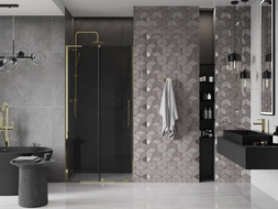 Mexen Velar L sliding shower door 120 cm, graphite, gold - 871-120-003-41-50
