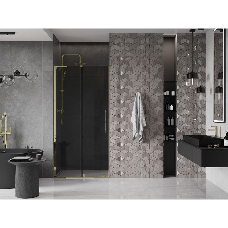 Mexen Velar L sliding shower door 110 cm, graphite, gold - 871-110-003-41-50