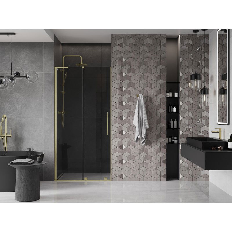 Mexen Velar L sliding shower door 120 cm, graphite, brushed gold - 871-120-003-41-55