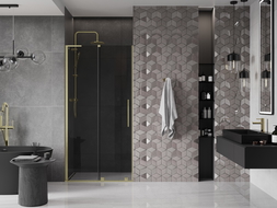 Mexen Velar L sliding shower doors 120 cm, graphite, brushed gold - 871-120-003-41-55