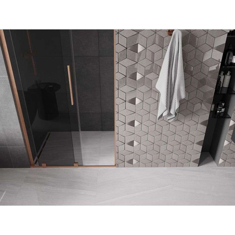 Mexen Velar L sliding shower door 90 cm, graphite, brushed copper - 871-090-003-41-65