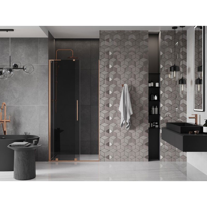 Mexen Velar L sliding shower door 90 cm, graphite, brushed copper - 871-090-003-41-65