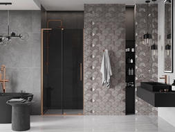 Mexen Velar L Sliding Shower Door 120 cm, Graphite, Brushed Copper - 871-120-003-41-65