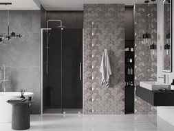 Mexen Velar L Sliding Shower Door 120 cm, Graphite, Brushed Nickel - 871-120-003-41-97
