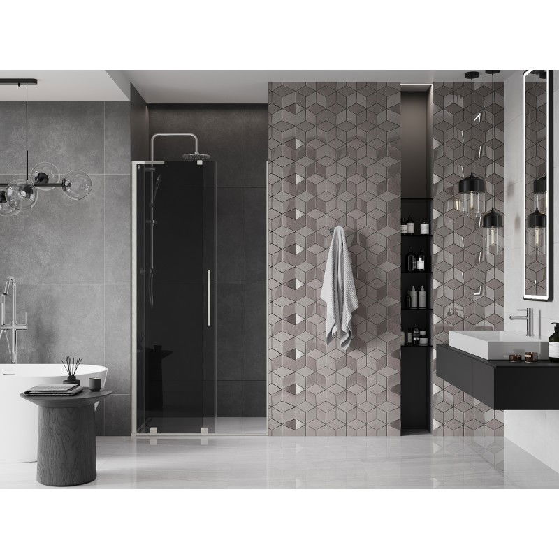 Mexen Velar L Sliding Shower Door 110 cm, Graphite, Brushed Nickel - 871-110-003-41-97